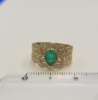 Massiv 18 Karat 750 Gold Ring Mit Smaragd und Diamanten