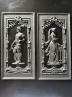 Cast Iron Plaques Pair Man Woman Renaissance Style 2 pc