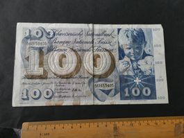 Schweiz 1967, 100 Franken, fleckig - (für Geldwäscher!)
