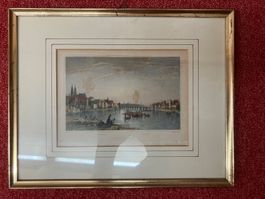 Antiker Kolorierter Winkler Stahl Stich 1820 Ansicht Basel