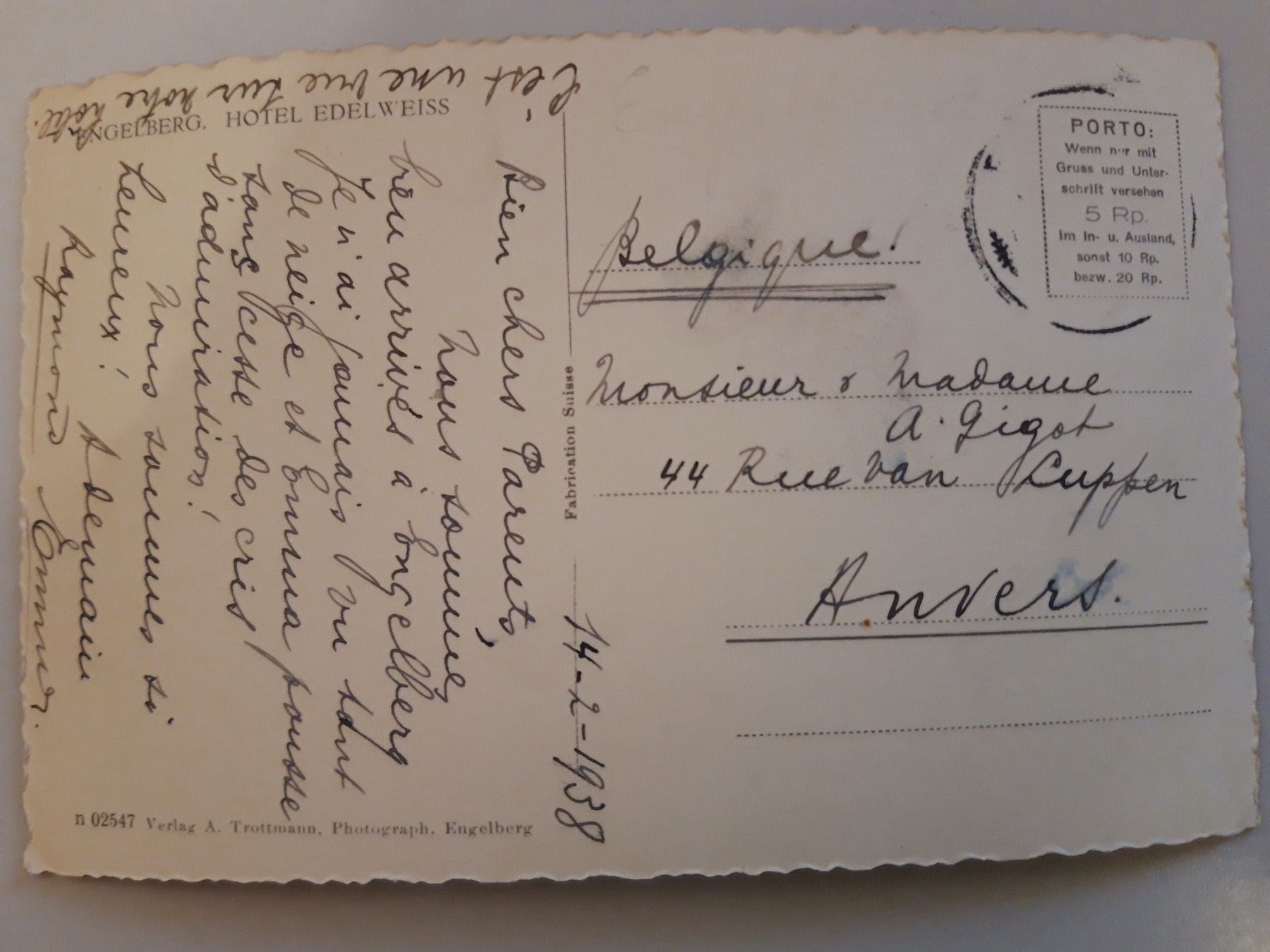 Cartoline postali: Engelberg Hotel Edelweiss – Usato da Sargans venduto da nicsam1815 1