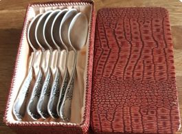 6 Vintage Kaffeelöffel MFN, versilbert 90 - 21 mit Schachtel