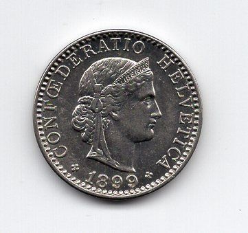 Tutti le monete: (2224) 20 Rappen, 1899, stgl – Usato da Rüthi (Rheintal) venduto da erdnuessli1 1