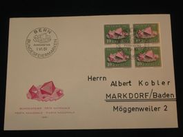 Pro Patria FDC 1961 4-Block, Nr. 104, Flusspat"