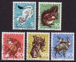 Pro Juventute Satz SBK-Nr. 215-219 (Wildtiere 1966)