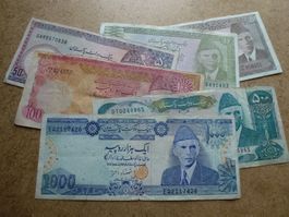 Sammlung von 6 Stück alten Banknoten aus Pakistan