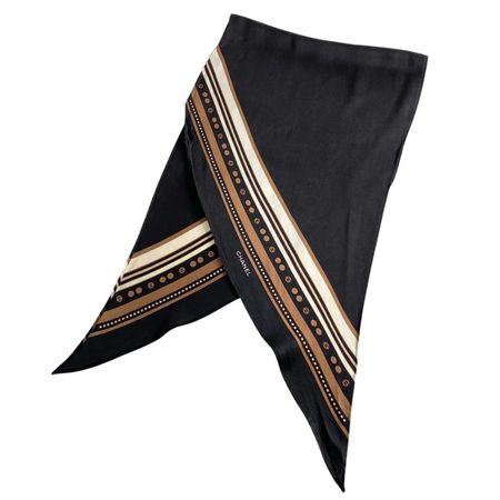 CHANEL Vintage Seidenschal Schwarz Braun – ca. 160 × 40 cm