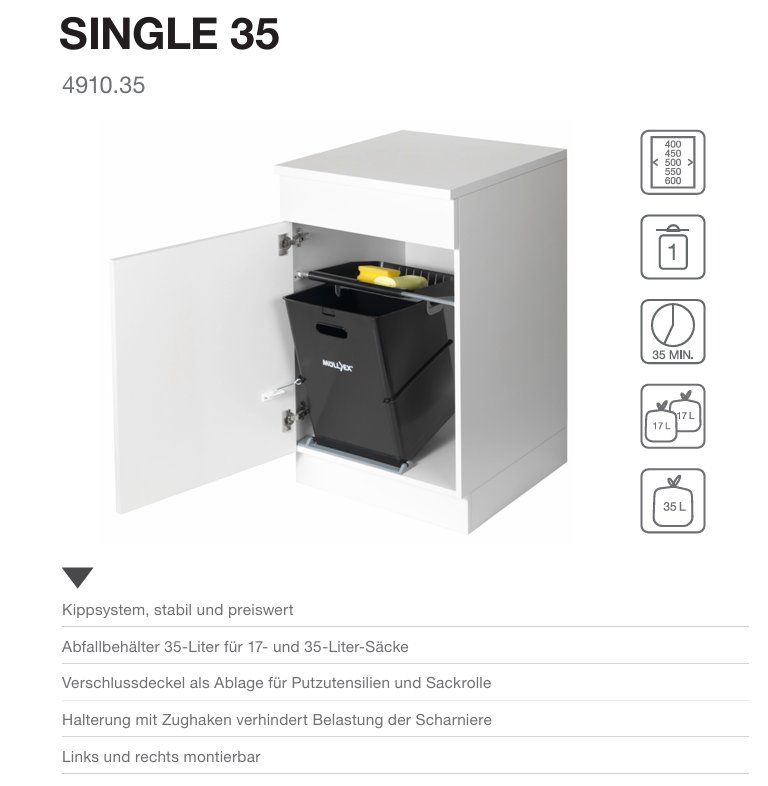 Müllex Cestini per rifiuti: 071 Müllex Abfallsystem SINGLE 35 – Nuovo e nell'imballaggio originale da Derendingen venduto da Meisterstuecke 1