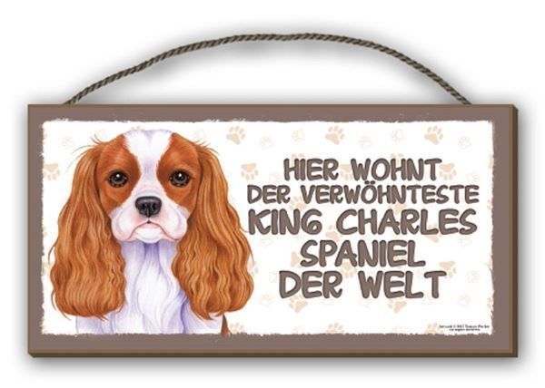Insegne: Holzschild-KING CHARLES SPANIEL-VERWÖHNT – Nuovo e nell'imballaggio originale da Rupperswil venduto da big-one-sale