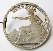 1874, 5 Franken, Silber, Sitzende Helvetia, Brosche