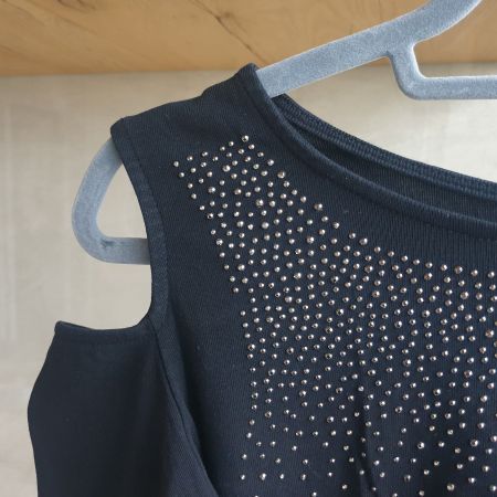 🐸 COLD SHOULDER PULLOVER / TOP L MIT METALLSTEINCHEN