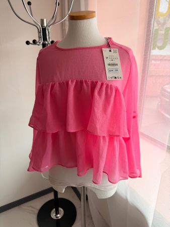 Zara Bluse/Top, Grösse M, Pink mit Rüschen, Neu!