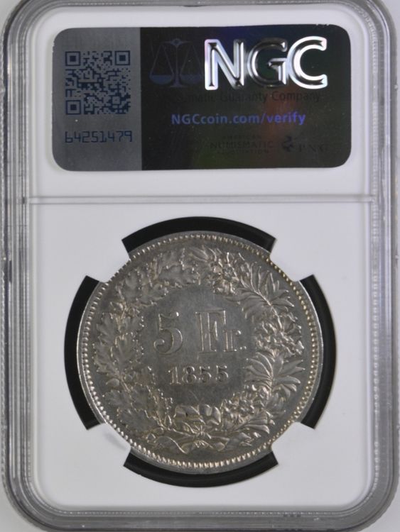 Toutes les monnaies: 5 Franken 1855 Schützentaler Solothurn, NGC AU!!! – D'occasion à Tägerwilen par Beata1sager 1