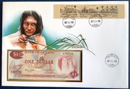 1985 Guyana Banknoten Brief mit Satz  Berühmte Gebäude