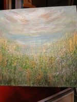 Originalgemälde, Landschaft mit Silber, Leinwand 40x40 cm