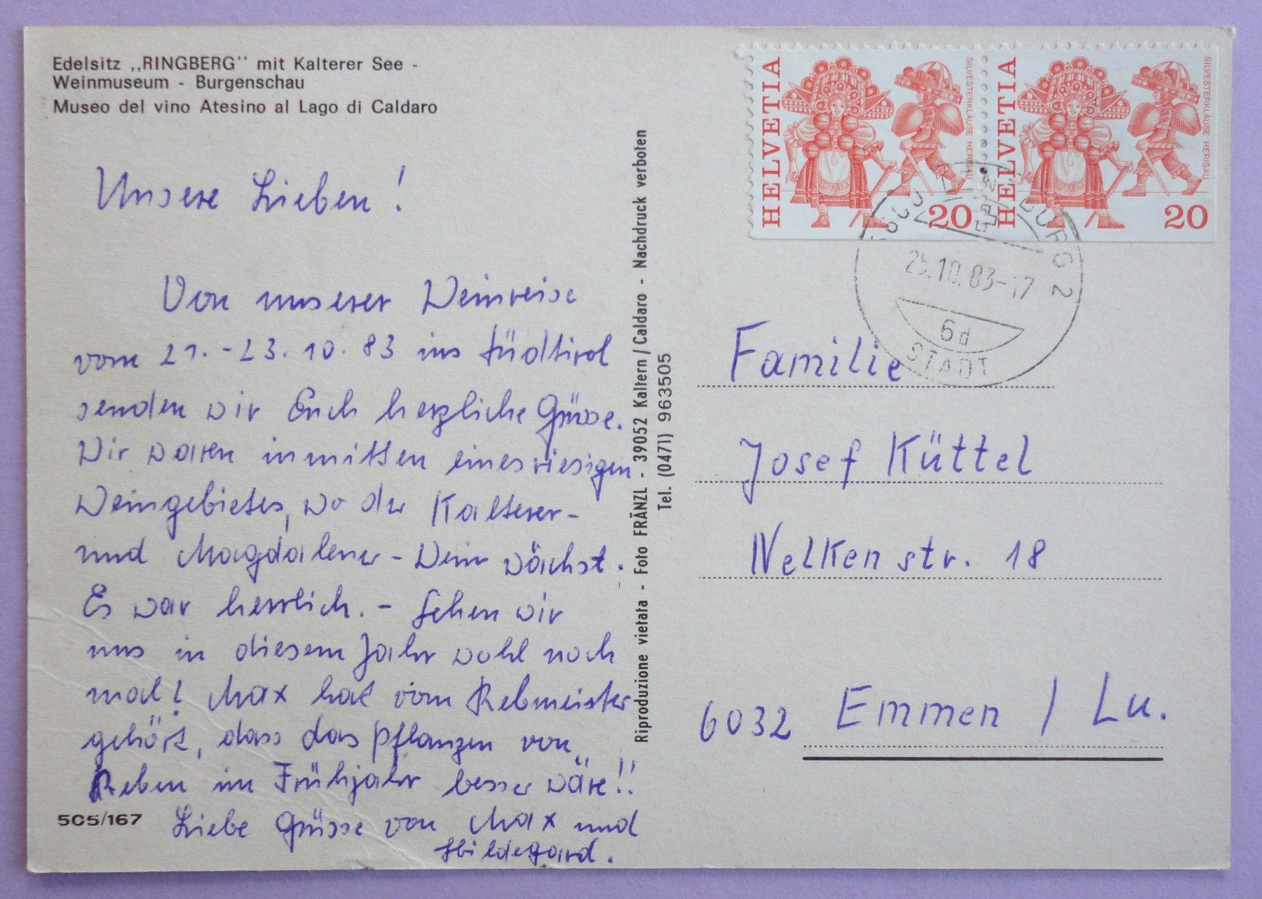 Ansichtskarten: Edelsitz "Ringberg" mit Kalterer See – Defekt aus Fétigny von Billy2miny 1