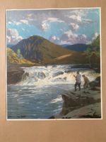 Original Vintage Poster - Fischer im Fluss / Hinten Berge