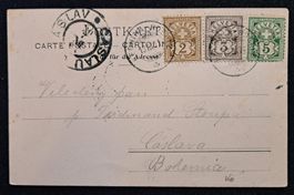Ausland Ziffermuster Buntfrankatur auf AK Bernina 1901
