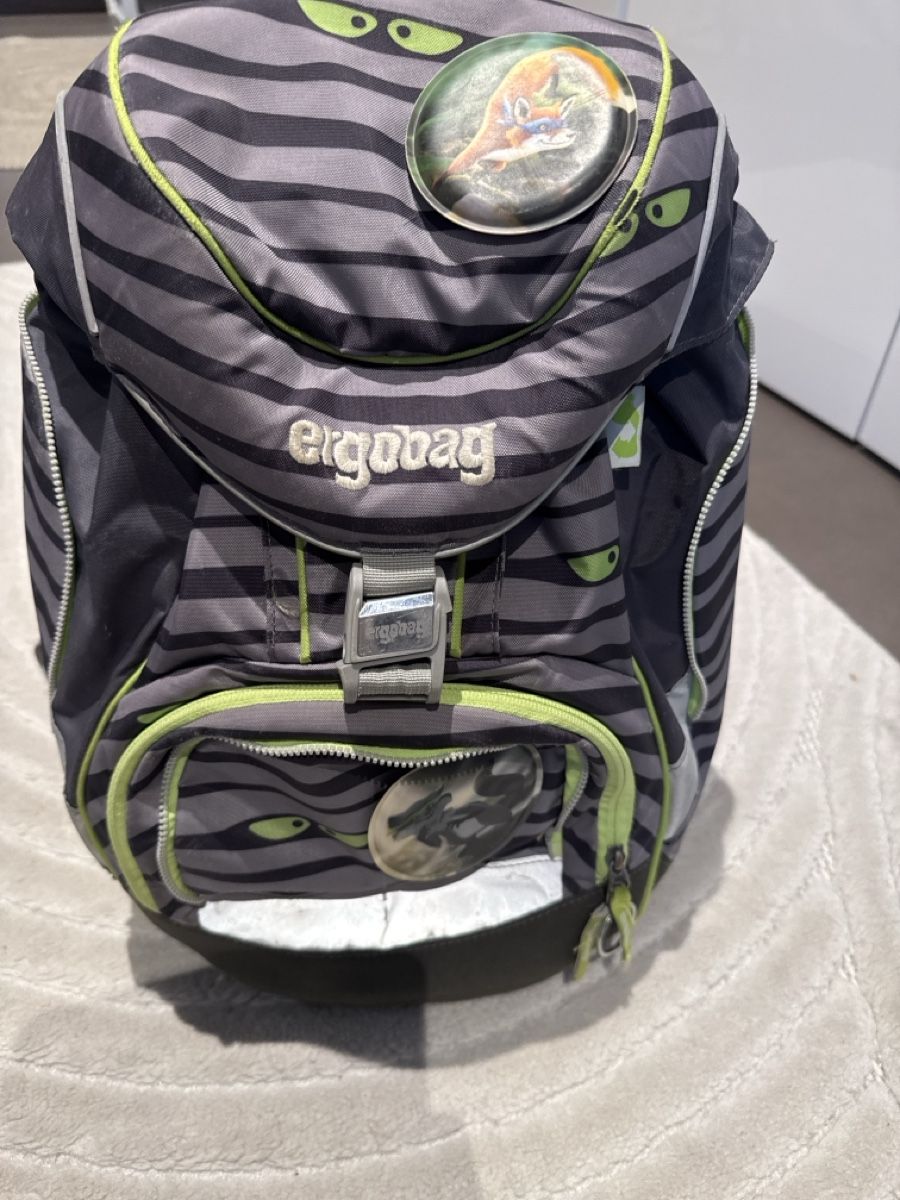 Ergobag Zaini: Sac d'école Ergobag, rayures gris et vert, en bon état – Usato da Hombrechtikon venduto da Limeandco 1