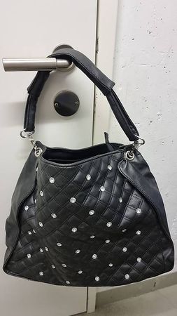 Damen Leder Handtasche schwarz mit Kristallen