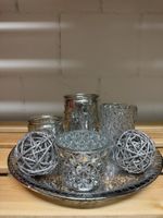 Tischdeko Set Glas & Silber – Kerzenhalter / Windlichter