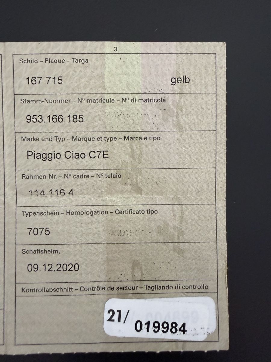 Piaggio Ciclomotori: Piaggio Ciao C7E – Usato da Rottenschwil venduto da Rolischumi 4