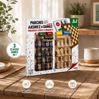 ÉCHECS-DAMES-LUDO 3 en 1 en bois ( NEUF )