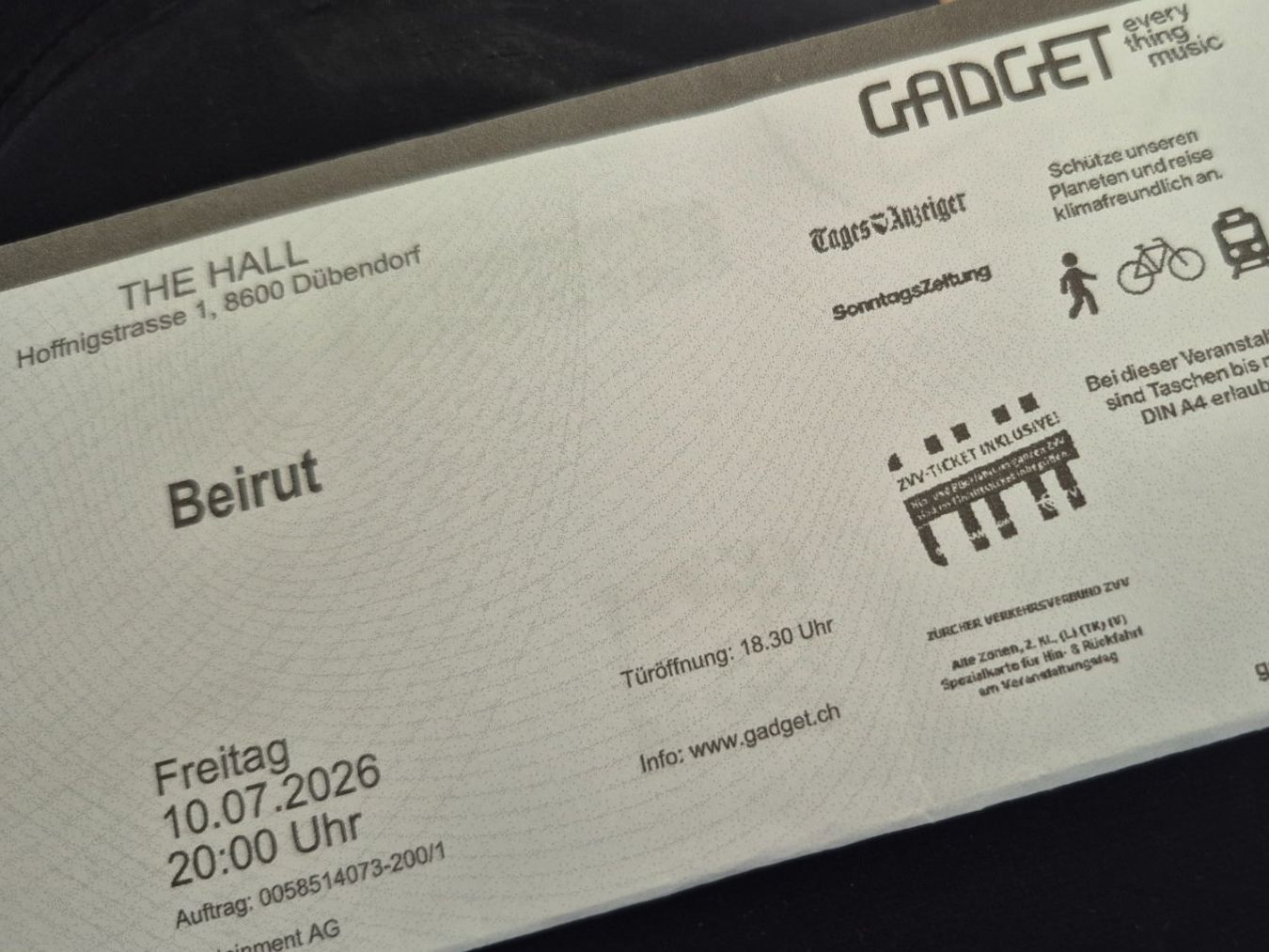 Billets: BEIRUT X TRA 10.7.26 – Neuf (Voir description) à Beromünster par habibi70