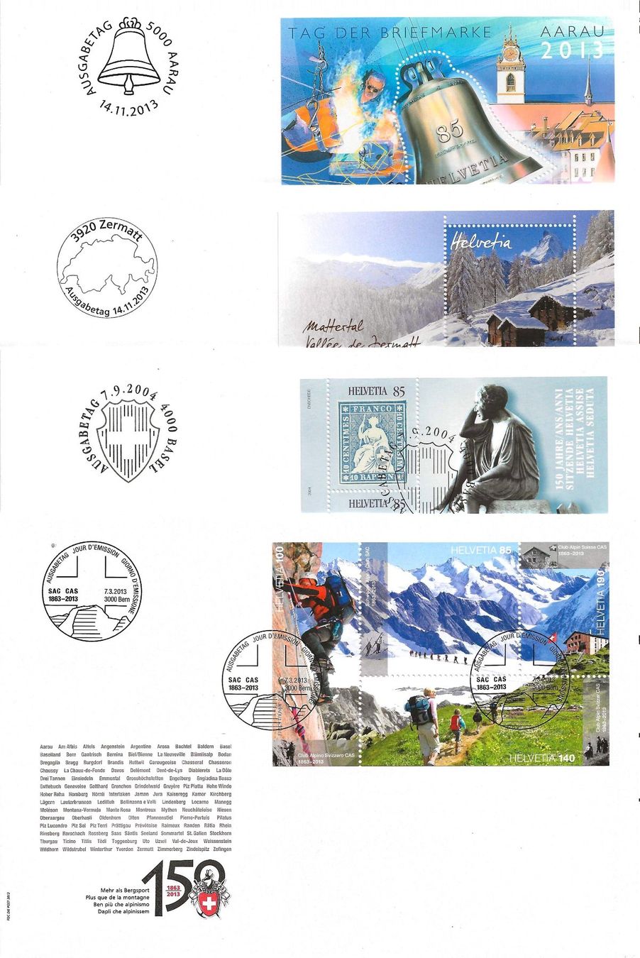 Alle Briefmarken: 4 FDC Blocks Schweiz 2013 – Gebraucht aus Zürich von Philacat11