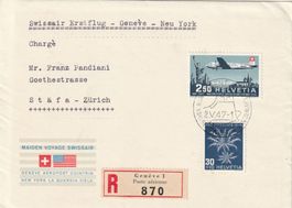 Flugpost Swissair Erstflug Genf - New York 1947