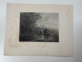 Antike Stiche "Evening" & "Cattle" von A.H. Pyne