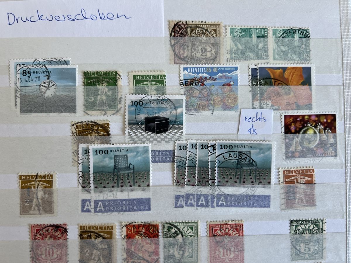 Tutti i francobolli: 1Stk. A4-Seite mit Druckverschobenen Schweizer Marken  – Usato da Braunau venduto da Desil2511 1