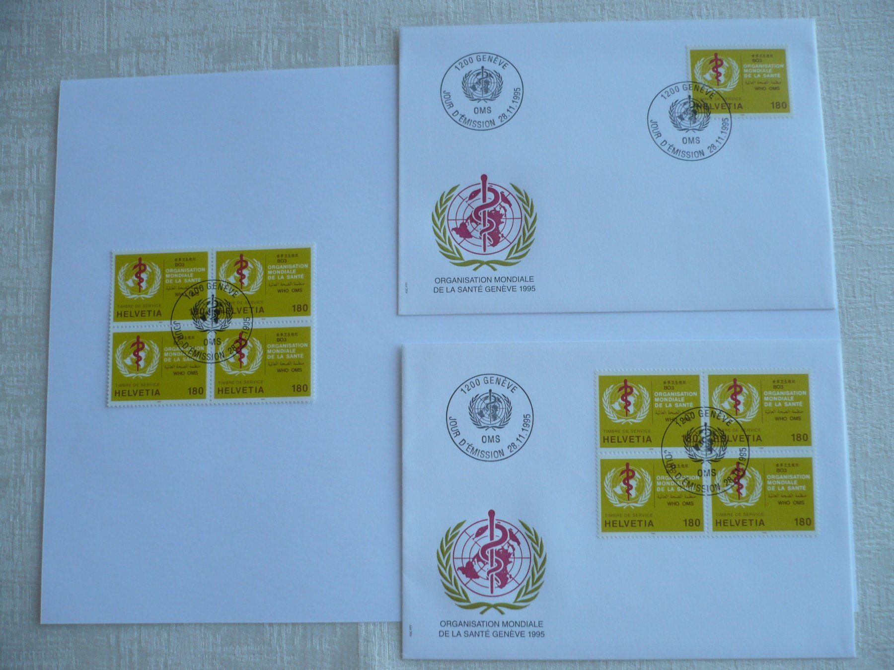 Tutti i francobolli: OMS 1995 Erg.-wert SBK 41 2 FDC + 4er-Block – Usato da Zürich venduto da saltandpepper008