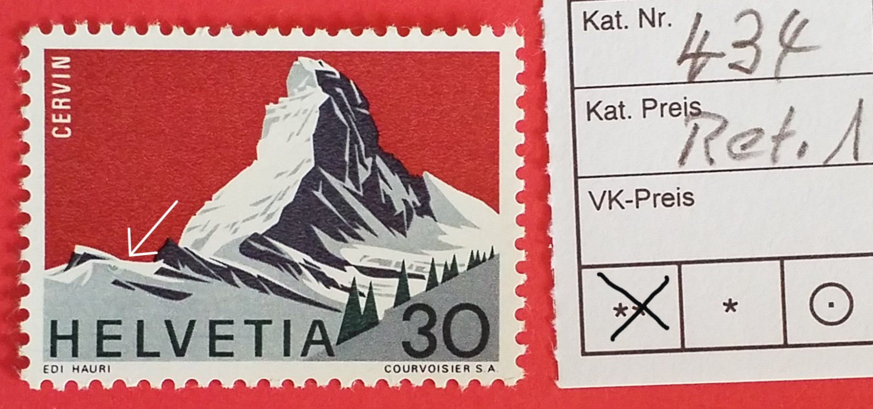 Tutti i francobolli: MA67) 434, Matterhorn Abart Retusche postfrisch – Nuovo (secondo la descrizione) da Baden venduto da Eggi