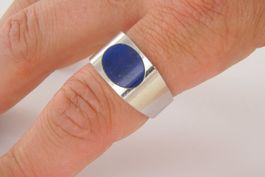 Bague chevalière – Or blanc 14 carats, lapis-lazuli