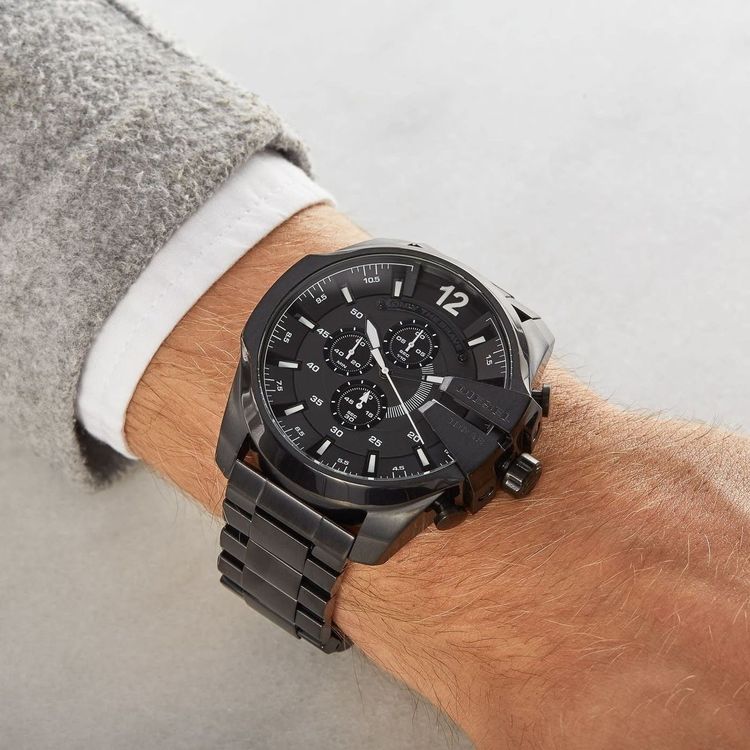 Schwarze Diesel Herrenuhr Chronograph Edelstahl Armband 3