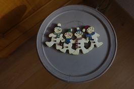 Fröhliche Schneemänner-Wand-/Tür-Deko aus Holz