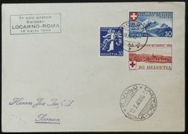 Schweiz Erstflug Swissair Locarno Rom Flugpost 1940 Brief