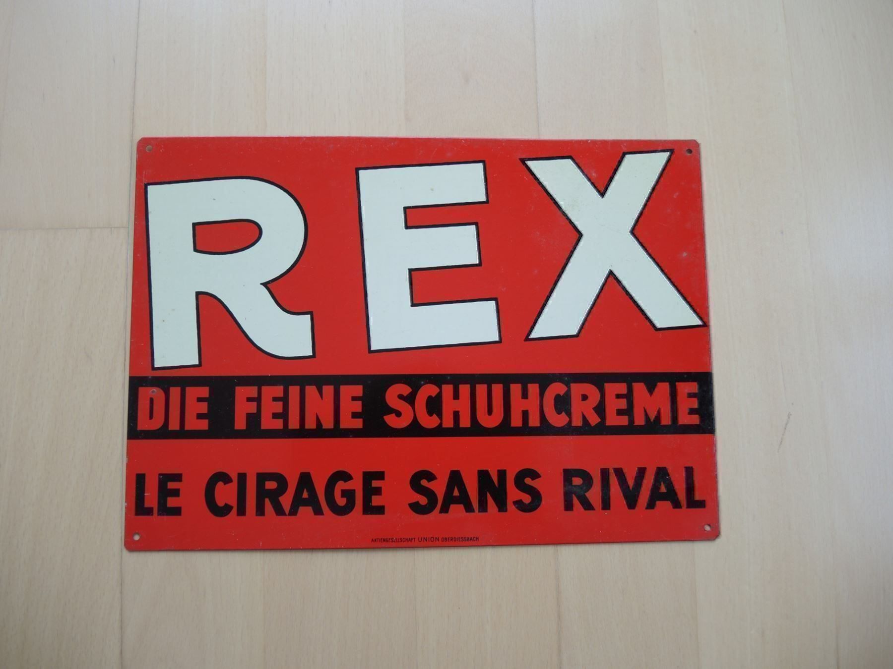Insegne: REX Schuhcreme Blechschild 50-60er – Usato da Biberist venduto da Devision01