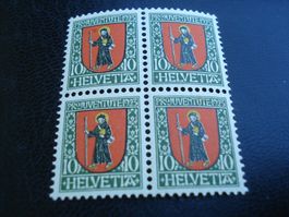 Pro Juventute 1925, 4erblock Wäppli Glarus **