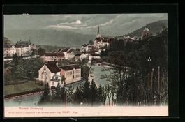 AK Baden, Ortsansicht vom Wald aus, 1908