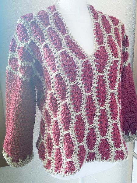 Maglioni & Felpe: Gehäkelte Vertikaler Pullover Pulli rot leicht grau – Nuovo (secondo la descrizione) da Carabbia venduto da katiamandelli 3