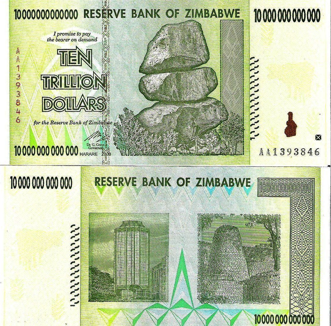 Banconote: ZIMBABWE 10 TRILLIONS DOLLARS 2008 (UNC) – Nuovo (secondo la descrizione) da Sonceboz-Sombeval venduto da Simuncons