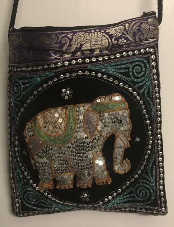 Umhängetasche weisser Elefant mit Pailletten 26 x 22 cm