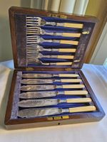 Antikes 6 Personen Fischbesteck in Mahagony Box ca 1900