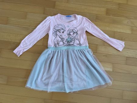 Langarm Kleid rosa mit Anna und Elsa und Tüllrock