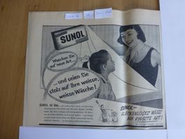 Zeitungs Werbungsinserat der Seife Sunol 1955