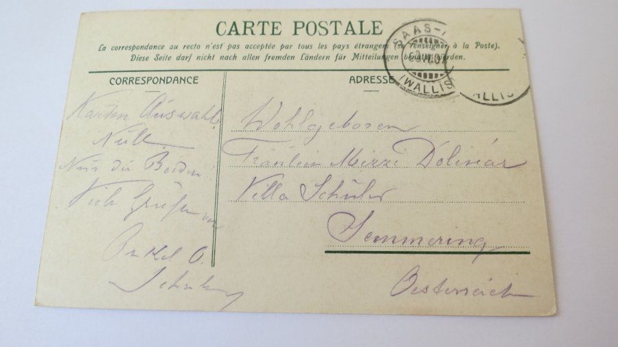 Cartoline postali: Saas Fee - Wildli - Gletscher - 1907 – Usato da Jona venduto da centumprata 1
