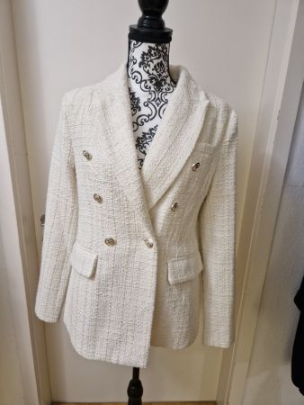 Schicker Tweed Blazer, creme, Gr. L, silberne knöpfe