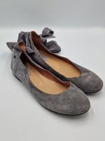 Damen Ballerinas mit Bindebändern – Grau – Gr. 39 Wildleder